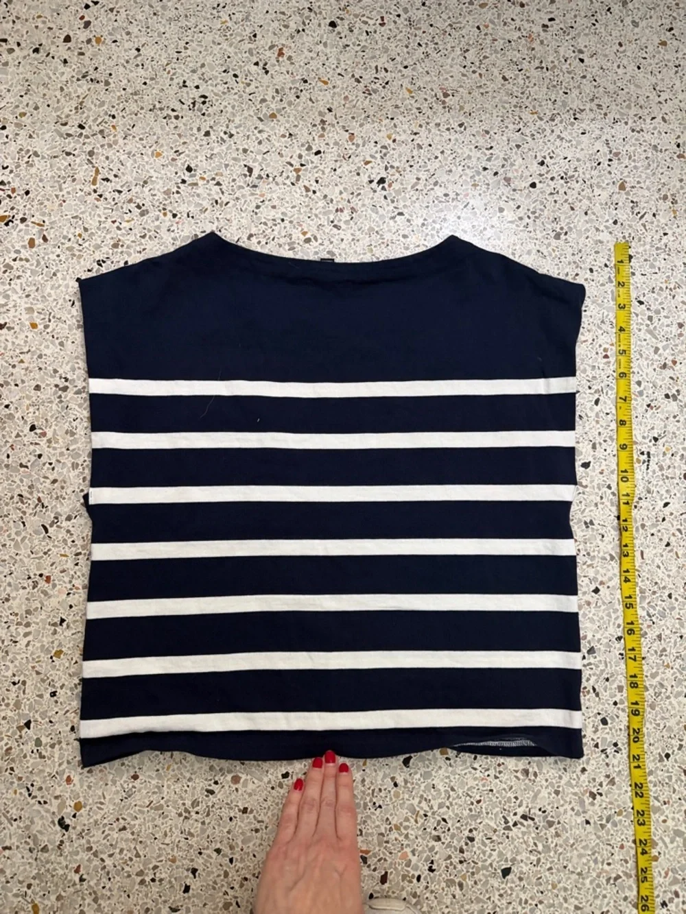 J. Crew navy blue white nautical stripe boatneck top m medium cotton